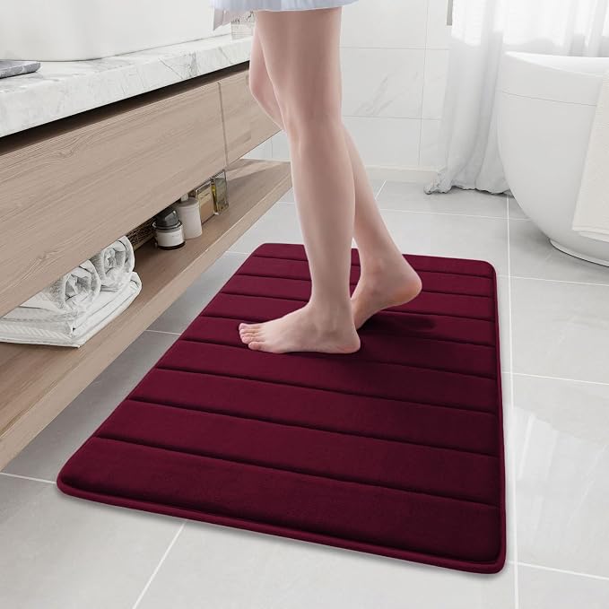 Buganda Memory Foam Bath Mat 35 x 24, Ultra Soft Absorbent Bathroom Rugs | Burgundy, Machine Washable Quick Dry Bath Mats for Bathroom Floor, Shower and Tub, Home Decor Accessories