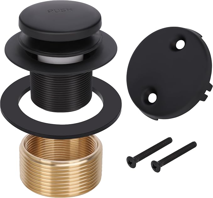 PRIMSOPH Tip-Toe Tub Drain Trim Kit with Two Hole Overflow Faceplate Conversion Kit Assembly Universal Fine Coarse Thread Replacement Matte Black