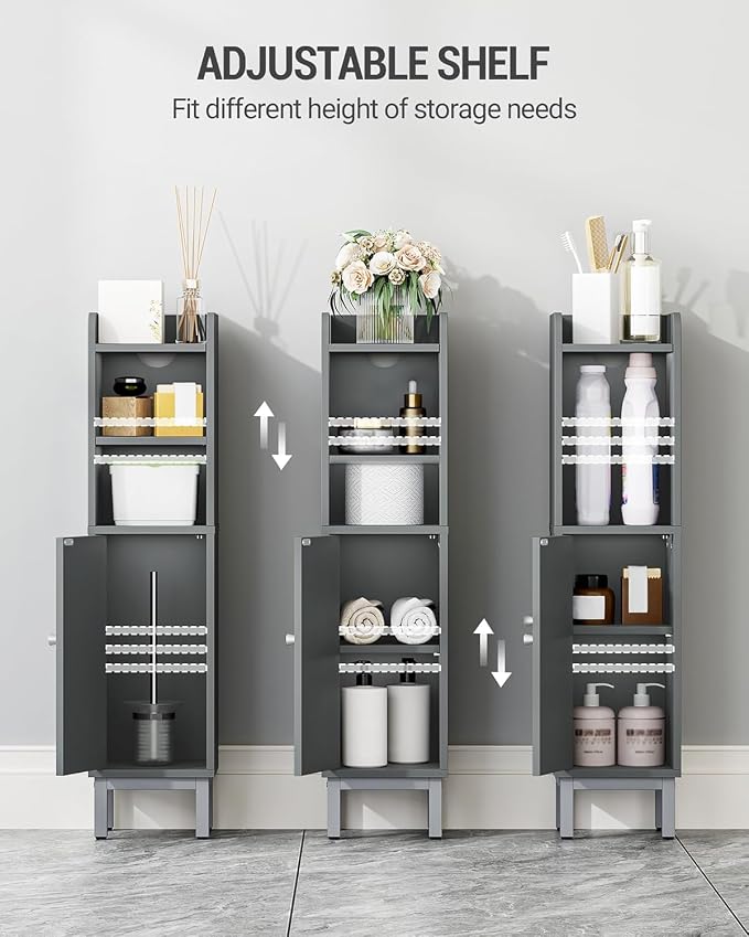 Hzuaneri Bathroom Storage Cabinet, Small Corner Floor Cabinet with Door and Shelves, Narrow Toilet Paper Holder, Bathroom Organizer with Adjustable Shelf, for Small Spaces, Gray BC08221GR