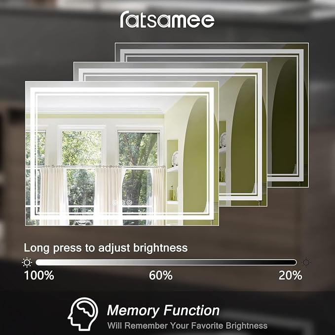 Ratsamee 30x30 Inch Led Mirror for Bathroom with Front Light and Backlit, Bathroom Mirror with Led Lights, Vanity Mirror with Lights for Wall, Anti-Fog, Dimmable, Memory Function, Tempered Glass