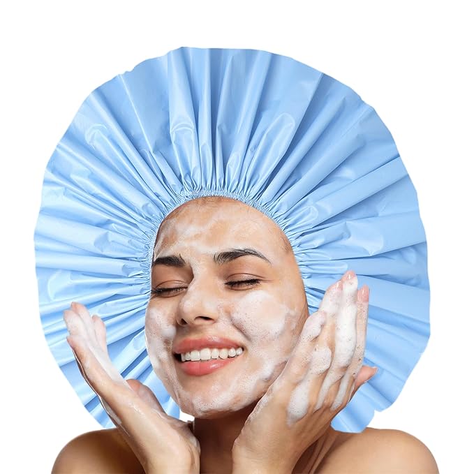 Super Jumbo Shower Cap for Women, 2 PCS Waterproof Hair Caps for Locs | Extra Large, Double Side Reusable PEVA Bath Cap, Washable, Holds Long Thick Twist Braid - Blue+Green