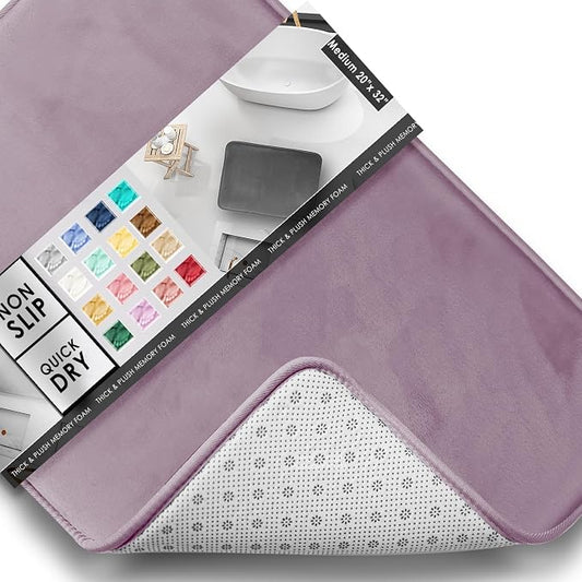 Clara Clark Bathroom Rugs, Velvet Memory Foam Bath Mat, Non-Slip Bath Rugs, Machine Wash, Dries Quickly, Ultra Soft Plush Bath Mats for Bathroom, 20 x 32, Dusty Purple