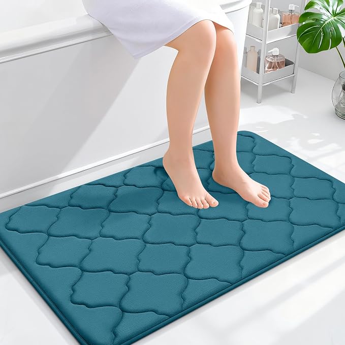 OLANLY Memory Foam Bath Mat Rug 36x24, Soft Bathroom Rugs, Peacock Blue | Thick Absorbent Carpet, Non-Slip Backing, Machine Washable, for Bathroom Floor, Tub, Shower and Home Decor Accessories