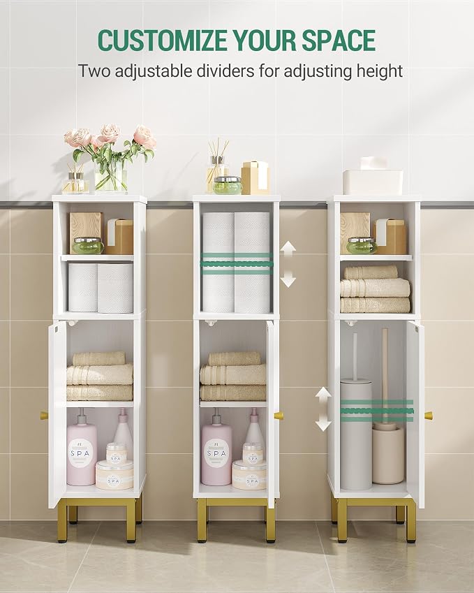 Hzuaneri Bathroom Storage Cabinet, Corner Floor Cabinet with Shelves, Customized Door Opening Direction, Bathroom Organizer with Adjustable Shelf for Kitchen, Living, Toilet Paper Holder, White