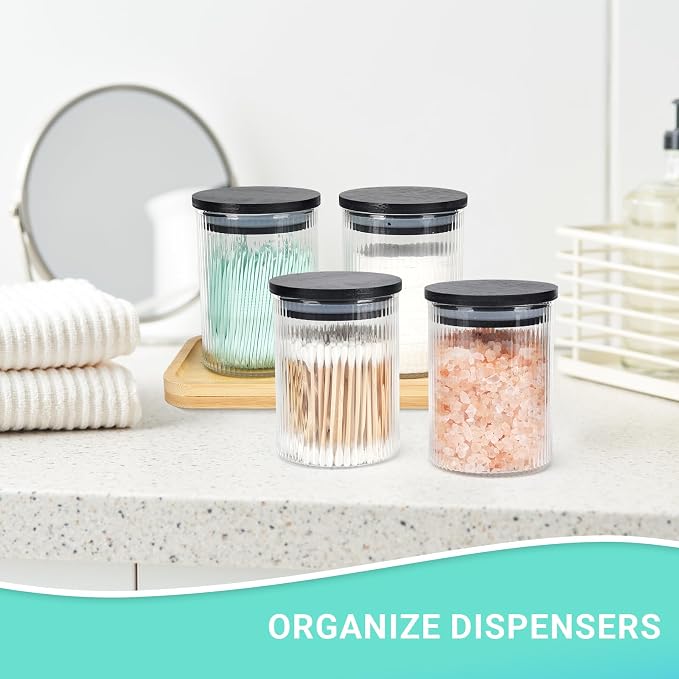 BKYFPQ 2 Pack Glass Qtip Holder Dispenser for Cotton Ball,Swab,Pads,Floss | Apothecary Jars with Lids,Vanity Makeup Organizer and Bathroom Canister Storage Organizer