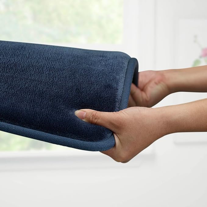 Memory Foam Bath Mat Non Slip Absorbent Super Cozy Velvet Bathroom Rug Carpet (22 inches X 42 inches, Navy)