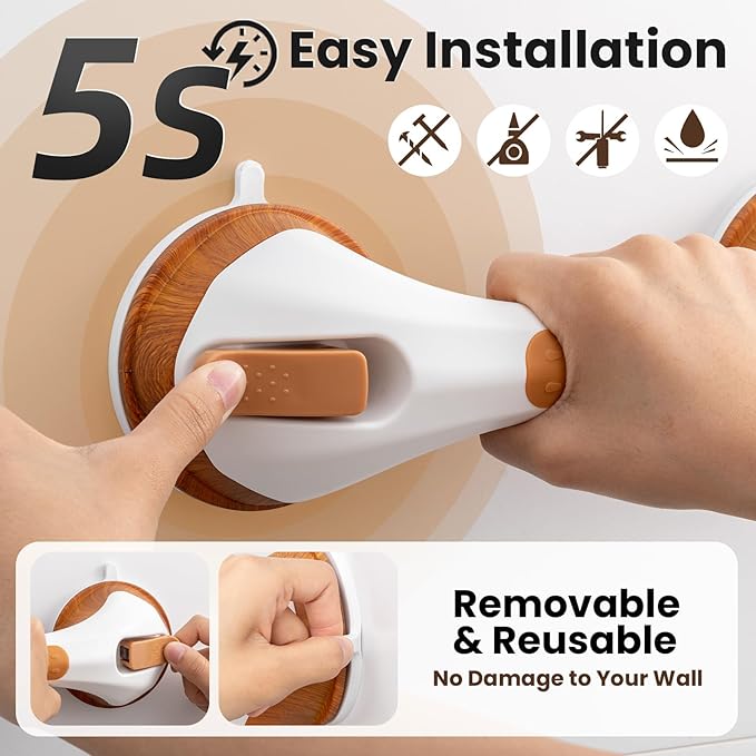 TAILI Shower Grab Bar, 2 Pack 12 Inch Suction Grab Bars for Bathtubs and Elderly, Shower Handle for Seniors Bathroom Safety Grip, No Drilling Removable,Wood Grain,G9