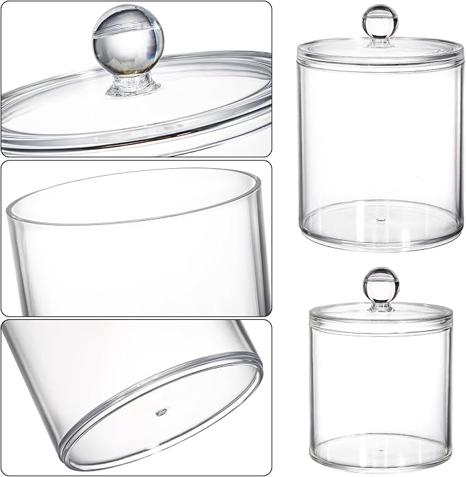 YOUEON 6 Pack Acrylic Apothecary Jars with Lids, 32/20/10 Oz Clear Cotton Ball & Pad Holder, Bathroom Canister Candy Jar for Bath Salt, Cotton Pads, Candies