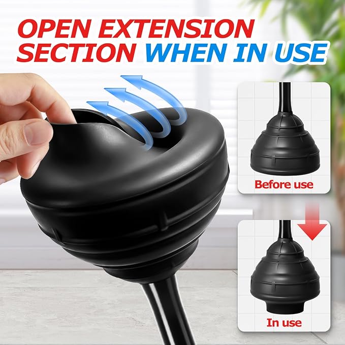 FORASTO Toilet Plunger with Holder,Powerful Clog Removal,Heavy Duty Plunger | Plungers for Bathroom,Bathroom Accessories,Cleaning Supplies,Home Essentials,Bathroom Decor,Toilet Bowl Cleaners,Black