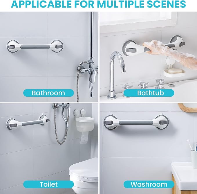 TAILI Grab Bars for Bathtubs and Showers 2 Pack Suction Grab Bar, Heavy Duty Shower Handle Removable Bath Handrails for Seniors and Elderly, Bathroom Safety Grip No Drilling Waterproof,Grey,G9