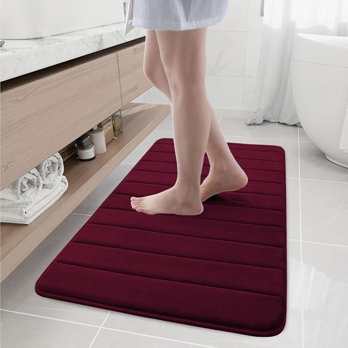 Buganda Memory Foam Bath Mat 44 x 24, Ultra Soft Absorbent Bathroom Rugs | Burgundy, Machine Washable Quick Dry Bath Mats for Bathroom Floor, Shower and Tub, Home Decor Accessories