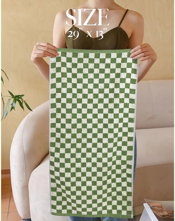 Jacquotha Green Hand Towels for Bathroom Set of 4, Cute Checkered | Bathroom Towels for Kitchen Decor, Lightweight for Bath Face Body