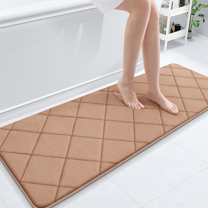OLANLY Memory Foam Bath Mat 59x20, Ultra Soft and Absorbent Bathroom Rugs | Dark Beige, Quick Dry, Machine Washable Shower Bath Rugs, Comfortable Bath Carpet for Bathroom Floor, Tub and Shower