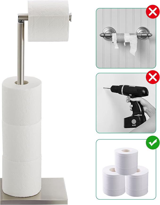 Toilet Paper Holder Stand, Free Standing Toilet Paper Roll Holder with Reserve for Bathroom, Stainless Steel DECLUTTR