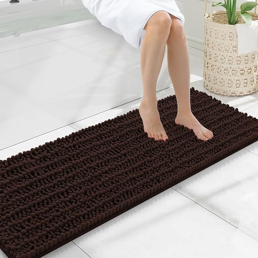 Smiry Bathroom Rugs 47X17, Extra Soft Rubber Backing Chenille Bath Mats | Brown Machine Washable Non Slip Quick Dry Bath Mats for Bathroom Floor, Tub, Shower, Home Decor Accessories