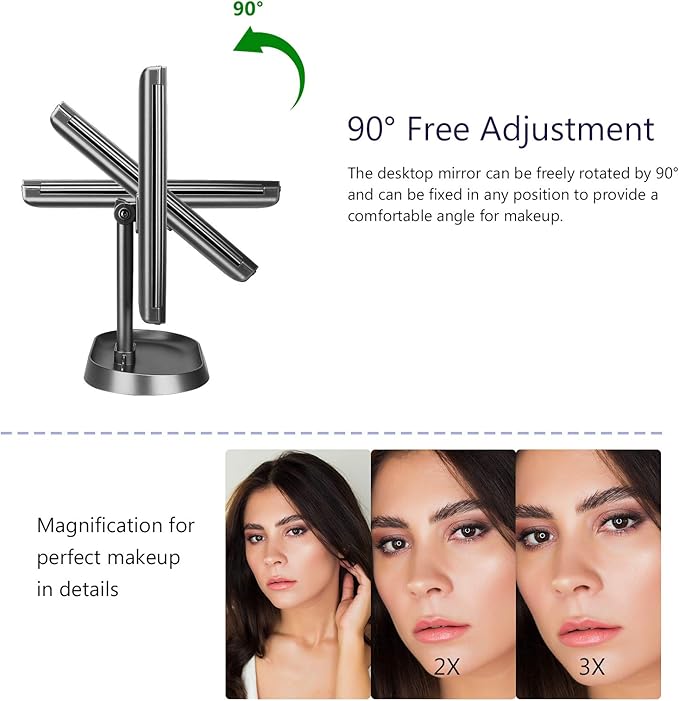 deweisn Trifold Lighted Vanity Makeup Mirror with 21 LEDs Lights,1x/2x/3x Magnification and Touch Screen Dimming,Two Power Supplies Makeup Mirror, Gift for Women