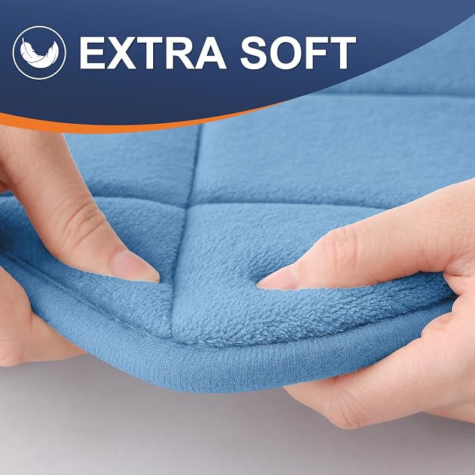 OLANLY Memory Foam Bath Mat 70x24, Ultra Soft and Absorbent Bathroom Rugs | Blue, Quick Dry, Machine Washable Shower Bath Rugs, Comfortable Bath Carpet for Bathroom Floor, Tub and Shower