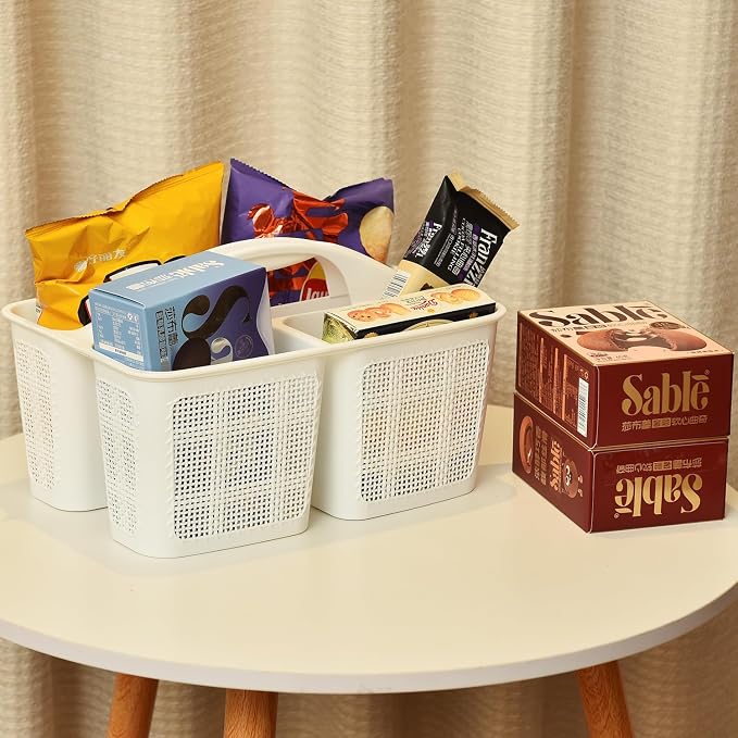 NINU Plastic White Shower Caddy Basket, Divided Cleaning Portable Shower Basket with Handle Compartments Storage Organizer for Bathroom, College, Kitchen, Dorm Room Essentials