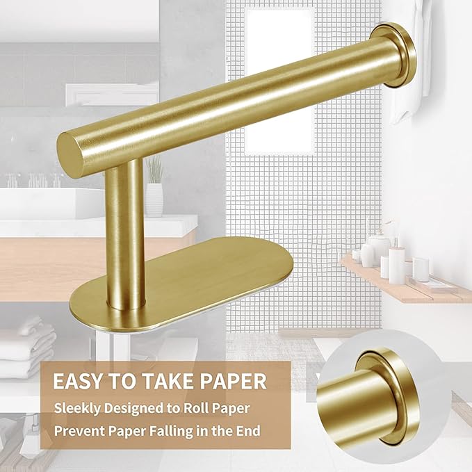 JOPOFI Self Adhesive Toilet Paper Holder - Brushed Gold（2 Pcs） | Toilet Paper Holder Wall Mount for Bathroom,Stainless Steel Command Strip Toilet Paper Roll Holder Stick On Wall,No Drilling