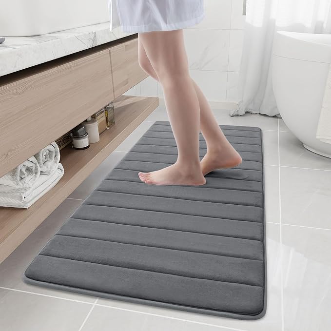 Buganda Memory Foam Bath Mat 55 x 24, Ultra Soft Absorbent Bathroom Rugs | Grey, Machine Washable Quick Dry Bath Mats for Bathroom Floor, Shower and Tub, Home Decor Accessories