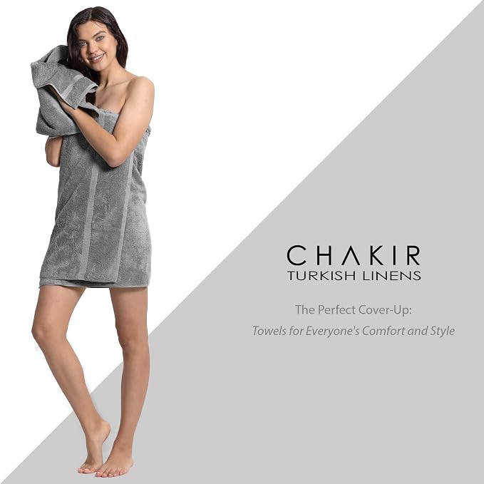 Chakir Turkish Linens 100% Cotton 4-Pack Bath Towels 27x54, Gray | 100% cotton bath towels, set of 4 at 27x54, OEKO-TEX certified, soft plush and absorbent
