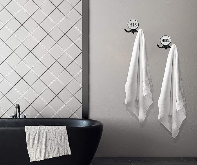 AuldHome Design His and Hers Towel Hooks (Set of 2); Cast Iron Rustic Farmhouse Decor Door Wall Hangers
