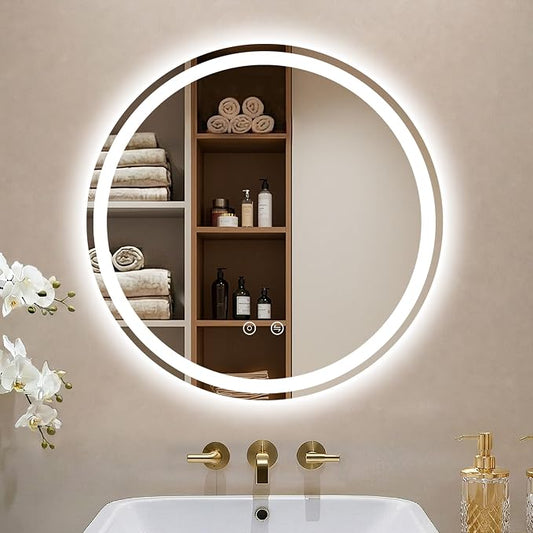 20 Inch Round LED Bathroom Mirror with Lights, Circle Lighted Vanity Mirror | Smart Anti-Fog, Dimmable 3 Color Modes, Backlit+Frontlit, Memory Function, HD Tempered Glass, Touch Sensor