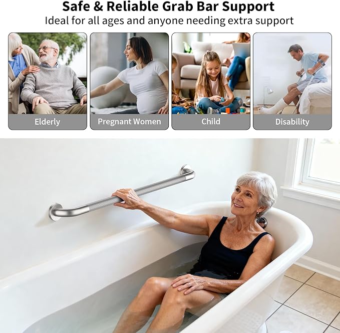 2 Pack 36 Inch Anti-Slip Grab Bar, ZUEXT Extra Long Stainless Steel Bathroom Safety Handle w/Knurled Grip, Wall Mounted Support Rail for Bathtub, Shower, Toilet Seniors Handicap Safety(Brushed Nickel)