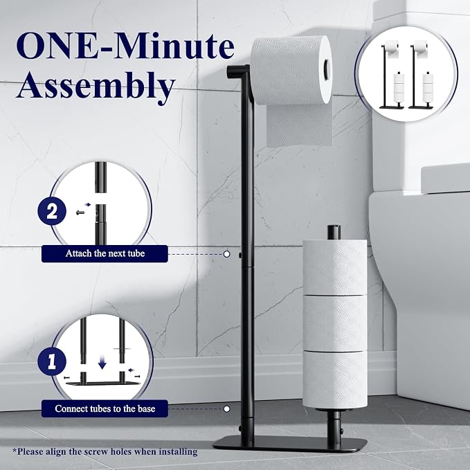 Kitsure Toilet Paper Holder Stand, Bathroom Storage, Medium - 2 Pack, Black | Large Capacity Toilet Paper Holder for 4 Rolls, Rustproof Toilet Paper Holder Free Standing, with Non-Slip Stable Base