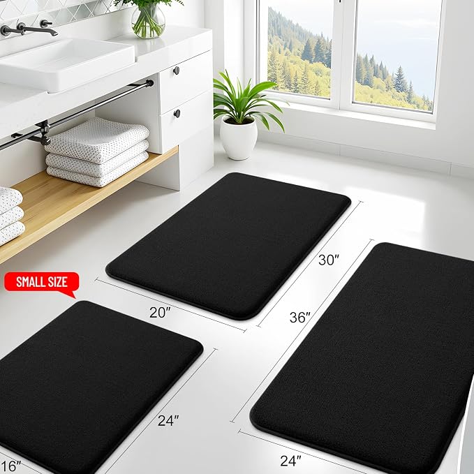 Smiry Memory Foam Bath Mat 59x24, Extra Soft Absorbent Bathroom Rugs | Black Quick Dry, Machine Washable Bath Mats for Bathroom, Shower, Tub and Home Decor Accessories
