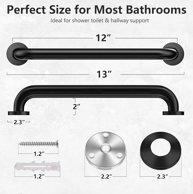 Safety Handle Bar Iron Outdoor Deck Rail Banister Bath Shower Grab Indoor & Outdoor Deck Hand Rail 500LBS Load Capacity Wall Mount Stainless Steel 2 Pack