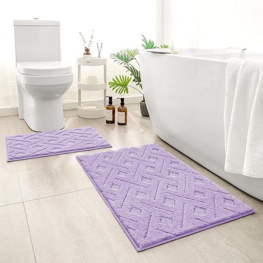 HOMEIDEAS Lavender Purple Bathroom Rug Set 2 Piece, 20"x32"+16"x24" | Soft Microfiber Tufted Bath Mats, Super Absorbent, Non Slip, Machine Washable for Everyday Use