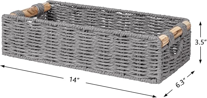 CubesLand Back of Toilet Storage Basket for Organizing w/Cut Out Handle, Handwoven Toilet Tank Top Paper Baskets, Wicker Decorative Basket for Countertop, Home Decor, Living Room, Nursery, Grey
