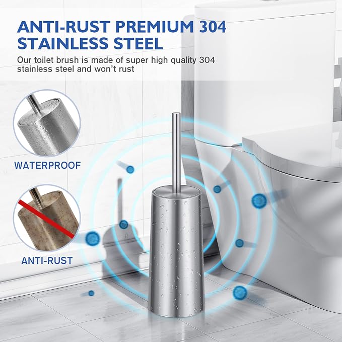 Toilet Brush and Holder, Toilet Brush 304 Stainless Steel, Toilet Bowl Brush for Bathroom Toilet-Ergonomic, Elegant,Durable