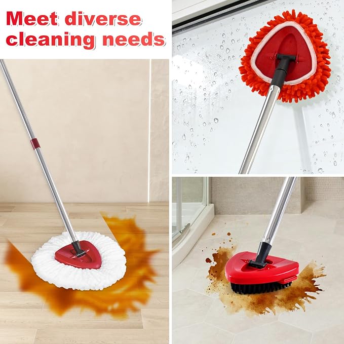 Mop Replacements Heads for OCedar EasyWring, 3 Microfiber Head Refills and 3 Chenille Pads,1 Scrub Brush, and 1 Base