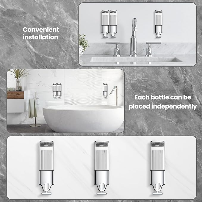 EHORIA Shampoo and Conditioner Dispenser, Shower Soap Dispenser | Shower Dispenser 3 Chamber No Drill, Wall Mounted Refillable Bottles, Shower Accessories for Bathroom, RV&Hotel,18.6oz 3 in 1