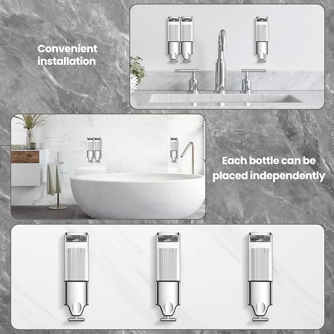 EHORIA Shampoo and Conditioner Dispenser, Shower Soap Dispenser | Shower Dispenser 2 Chamber No Drill, Wall Mounted Refillable Bottles, Shower Accessories for Bathroom, RV&Hotel,18.6oz 2 in 1