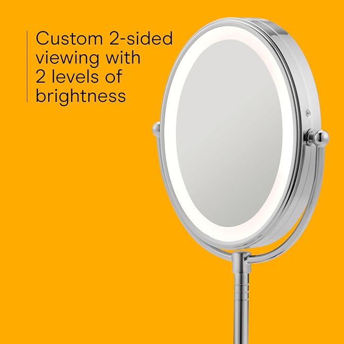 Conair Lighted Makeup Mirror, LED Vanity Mirror, 1X/7X Magnifying Mirror, Double Sided, Battery Operated in Polished Chrome