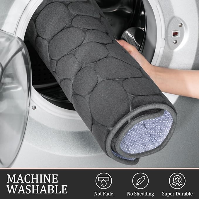 YIHOUSE Bathroom Rugs Mat Set, Memory Foam Bath Mat 3 Piece Dark Grey | U Shape+Small Mat, Non Slip, Water Absorbent, Washable, Bath Mat For Bathroom, Sink and Toilet