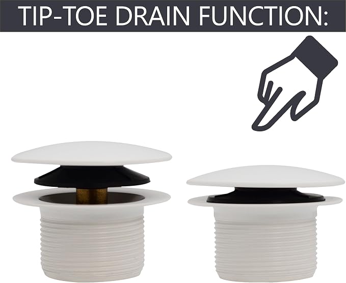 Westbrass D398R-2-50 1-1/2" NPSM Coarse Thread Mushroom Tip-Toe Bathtub Drain Stopper, Powder Coat White (2-Pack)