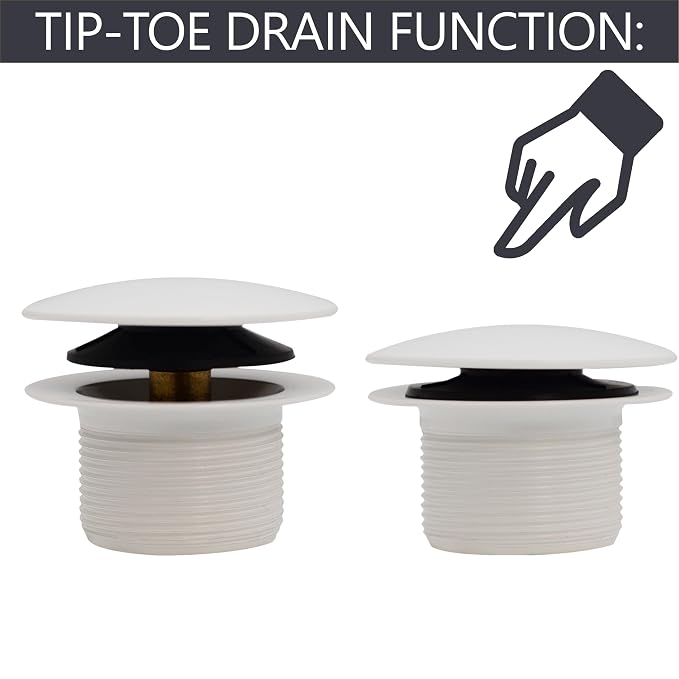 Westbrass A398R-50 1-1/2" NPSM Coarse Thread Mushroom Tip-Toe Bathtub Drain Stopper, Powder Coat White