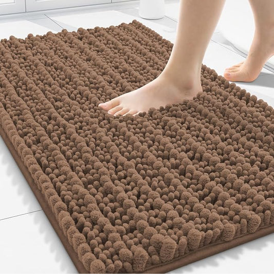 Smiry Bathroom Rugs 30X20, Extra Soft Rubber Backing Chenille Bath Mats | Mocha Machine Washable Non Slip Quick Dry Bath Mats for Bathroom Floor, Tub, Shower, Home Decor Accessories