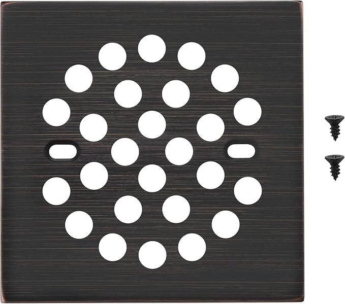 RRAJJ Square Improve 4-1/4 Inch(108mm*108mm) Screw-in Shower Floor Drain Grate Strainer (Oil Rubbed Bronze)