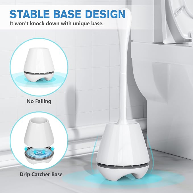 Toilet Brush and Holder 2 Pack, Toilet Brush with Ventilated Holder, Toilet Bowl Brush with Long and Large Handle for Bathroom-Toilet-Cleaning-Bristles-Comfortable