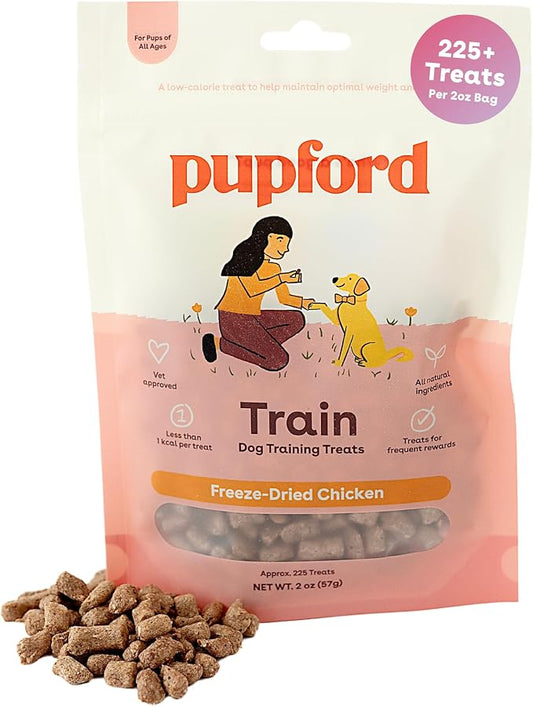 Pupford Freeze Dried Training Treats for Dogs & Puppies (Chicken, 2 oz) | 225+ treats per bag, Ultra low-calorie, Only 2 ingredients, All breed sizes, Mess free and bite sized, Trainer recommended