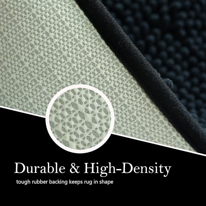 Bathroom Rugs Chenille Bath mat 3 Piece Set, Super Absorbent, Strong PVC Non Slip Backing, Bath mats for Bathroom, Plush Shaggy, Thick, Machine Washable, Bathtub, Shower, Toilet, Black
