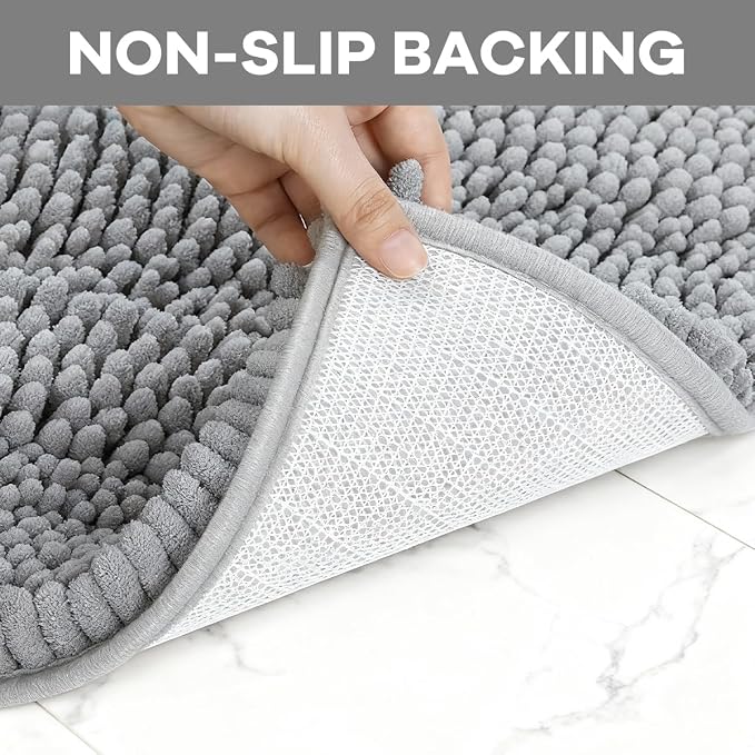RUN HELIX Toilet Rugs U-Shaped 20x20 Extra Soft Chenille Bath Rugs, PVC Backing Quick Dry, Machine Washable Contour Bathroom Rugs for Toilet Contoured Bath Mats Home Decor Accessories Light Grey