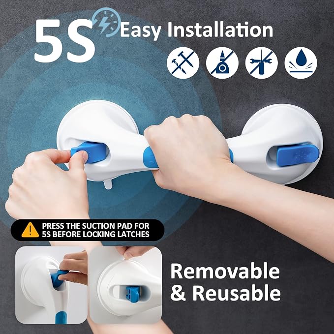 TAILI Shower Grab Bar Suction Grab Bars for Bathtubs and Showers for Elderly, Bath Handle for Seniors Bathroom Safety Handles for Elderly, Handicap Balance Assist Bath Grip No Drilling Removable,G9