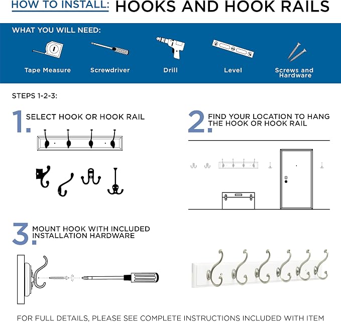 Franklin Brass (5-Pack) Double Wall Hooks 2-Prong Coat/Hat Matte Nickel Hooks for Hanging Wall Mount Hanger Clothes, Purse, Bag, Towel Organization Decorative Wall Hooks FBDPRH5-MN-C