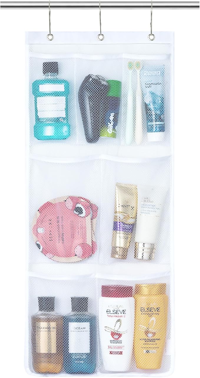 Lifewit Cruise Essentials Shower Caddy Must-Have, 7 Pockets Hanging Bathroom Organizer with Quick-Dry Mesh, Portable Shower Bag to Storage Soap, Shampoo, for RVing, Travel, Camping, White, 1 Pack | 14" x 30", Attached 3 Hooks, Quick-Dry, Portable, Crui...